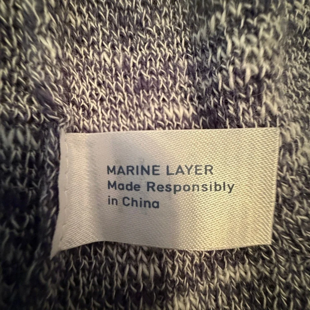 MARINE LAYER Blue White Marled Open Front Cardigan Sweater Small